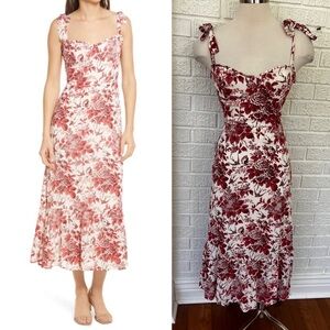 Reformation Cream and Red Floral Tie-Strap Midi Dress